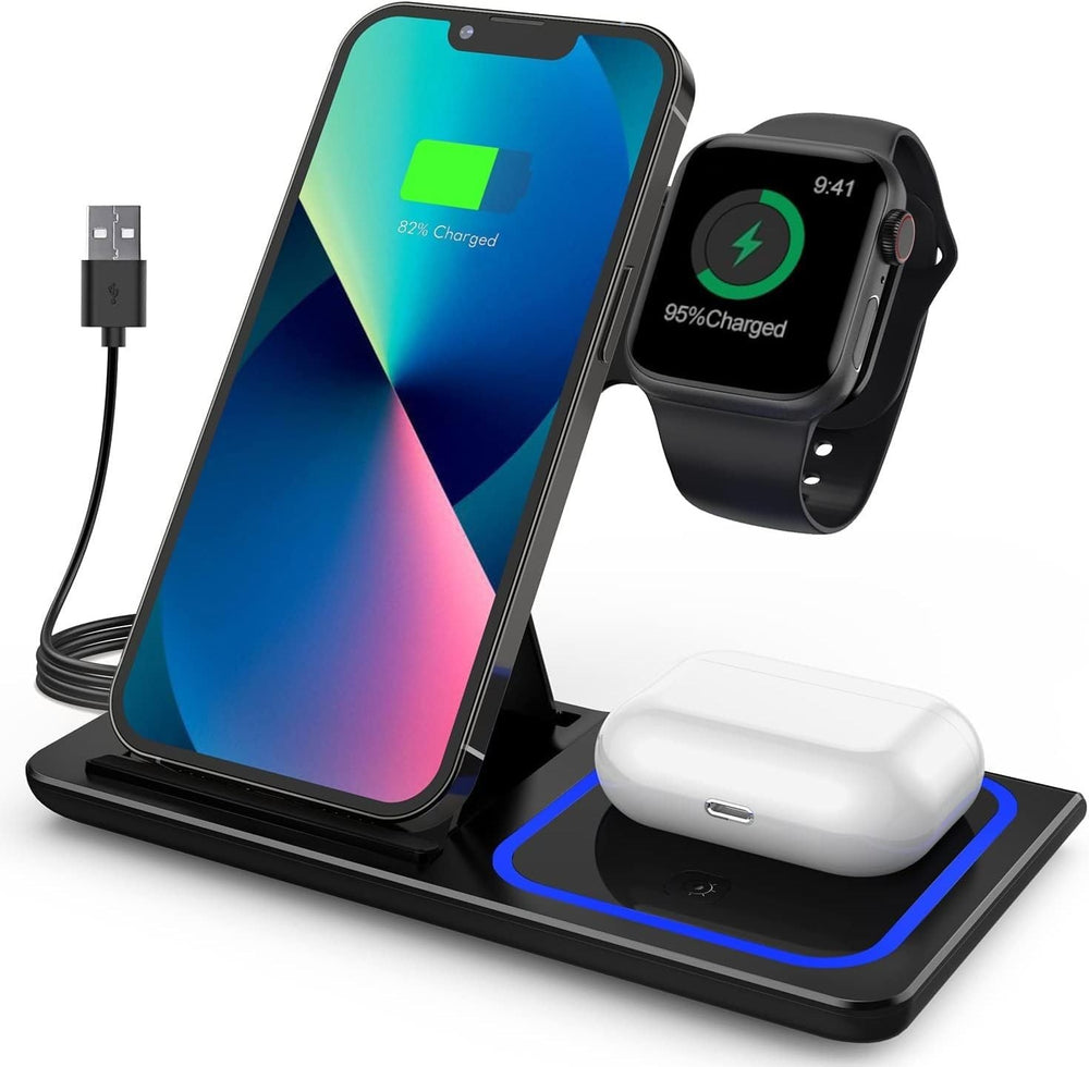 3-in-1 Wireless Charger Dock Black – iPhone, Apple Watch & AirPods Black