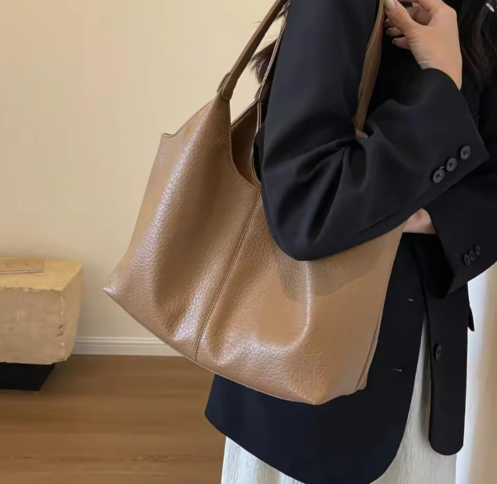Buy Fashion Retro Leather Tote Bags for Women 2025 Trend Female Simple Large Capacity Shoulder Bag Big Solid Color Handbags Purse Bag