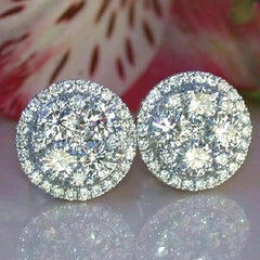 Huitan CZ round stud earrings with full paved cubic zirconia stones – elegant bling jewelry for women
