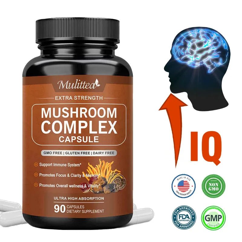 Buy Mulittea 10x Mushroom Complex capsules with LioMane, Brain Supplement for Memory Vitamins