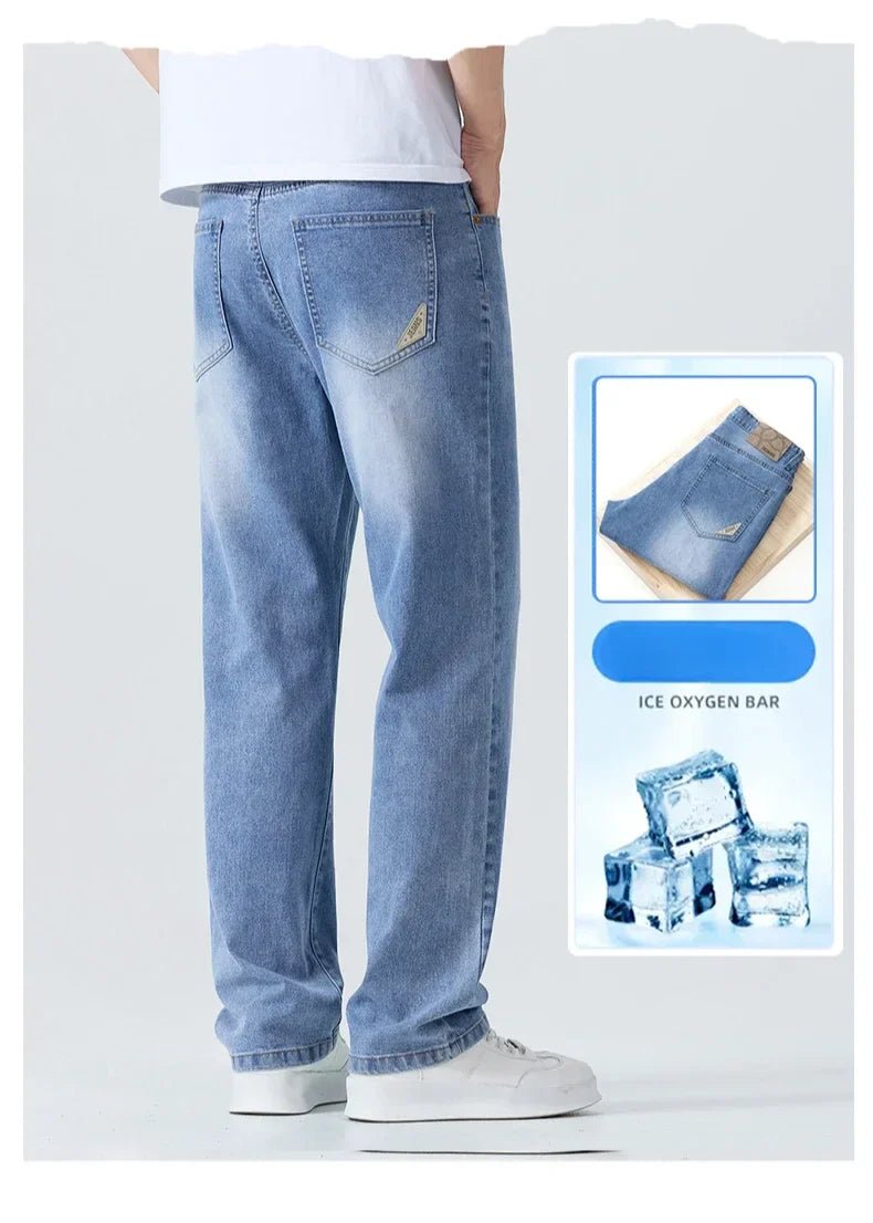 Buy Men's Straight Jeans Summer Thin Solid Color Casual Trousers Male Brand Loose Denim Pants jeans pants