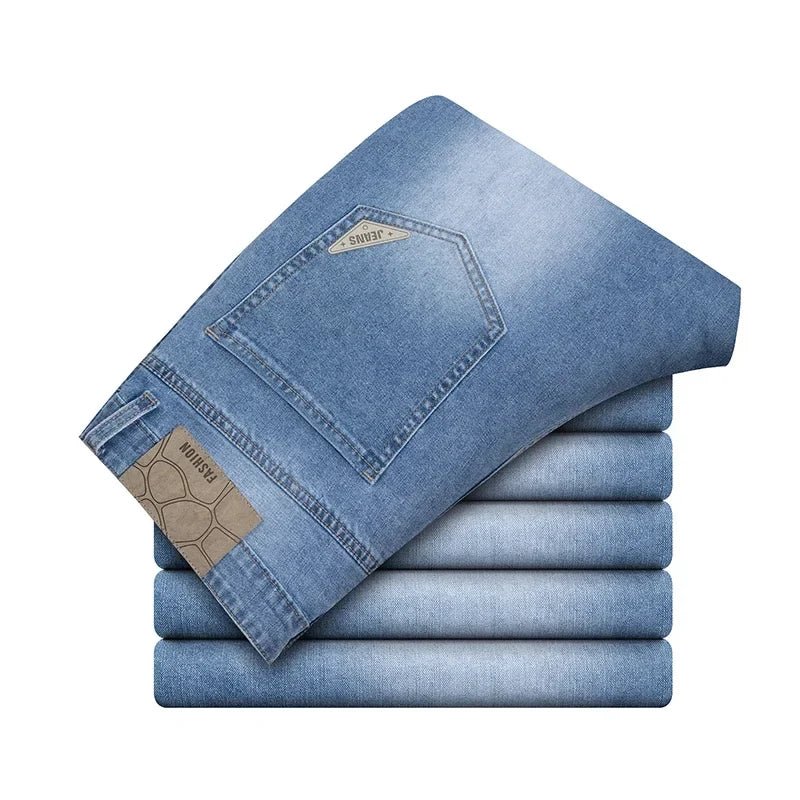 Buy Men's Straight Jeans Summer Thin Solid Color Casual Trousers Male Brand Loose Denim Pants jeans pants