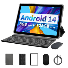 Buy Android 14 Tablet 10 Inch, 8GB(4+4 Expand) RAM + 128GB ROM, Octa Core, 5G WiFi, with Keyboard, Mouse, Case tablet