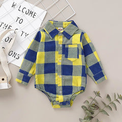 Buy 0 - 18 Months Newborn Baby Boy Bodysuit Plaid Long Sleeved Lapel Shirt Romper Gentleman Jumpsuit Fashion Wear for Toddler Boy Baby apparel