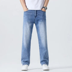 Buy Men's Straight Jeans Summer Thin Solid Color Casual Trousers Male Brand Loose Denim Pants jeans pants
