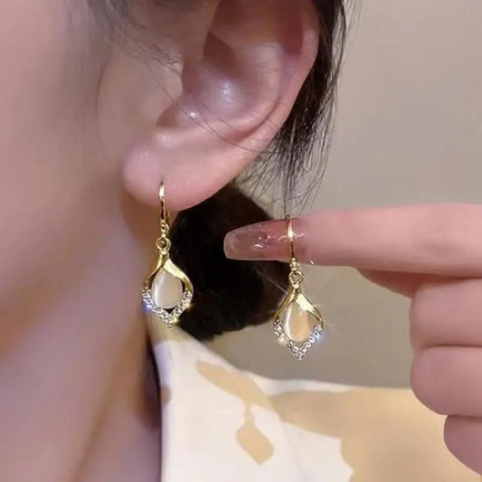 Korean Fashion Cat Eye Stone Crystal Earrings For Women Jewelry