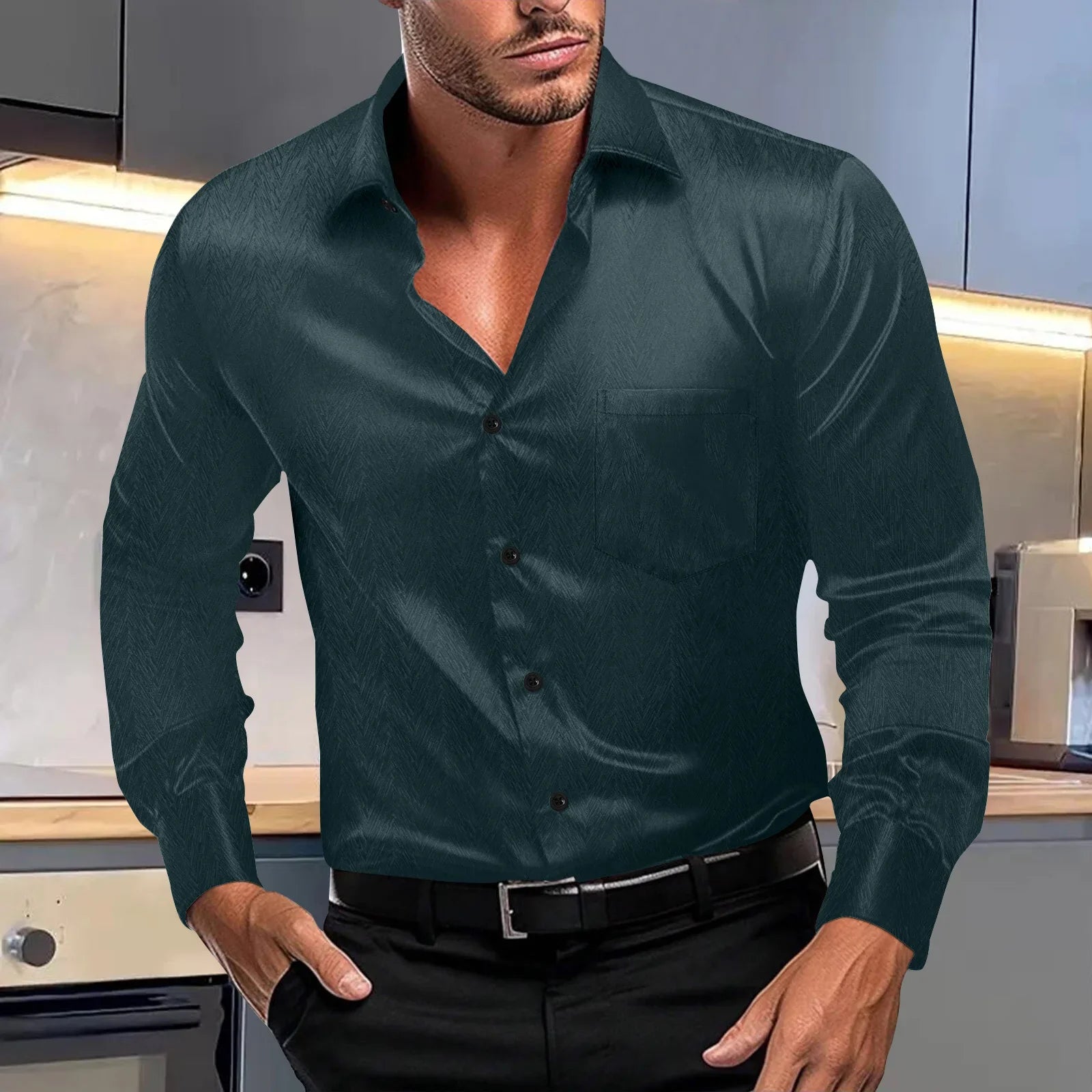 Buy New silky fabric casual fashion young men's shirt men's apparel