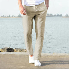 Buy Men's Cotton Linen Pants Solid Color Linen Trousers Men's pants