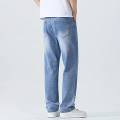 Buy Men's Straight Jeans Summer Thin Solid Color Casual Trousers Male Brand Loose Denim Pants jeans pants