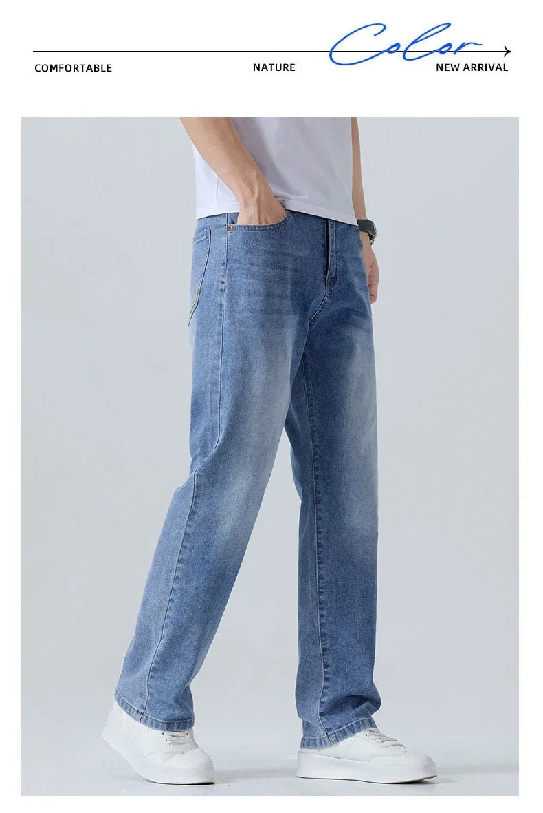 Buy Men's Straight Jeans Summer Thin Solid Color Casual Trousers Male Brand Loose Denim Pants jeans pants