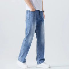 Buy Men's Straight Jeans Summer Thin Solid Color Casual Trousers Male Brand Loose Denim Pants jeans pants
