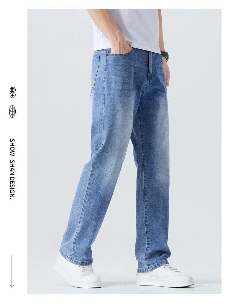 Buy Men's Straight Jeans Summer Thin Solid Color Casual Trousers Male Brand Loose Denim Pants jeans pants