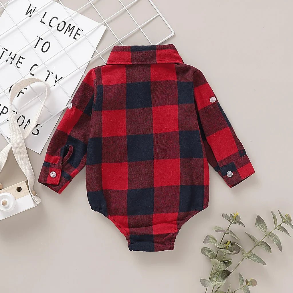 Buy 0 - 18 Months Newborn Baby Boy Bodysuit Plaid Long Sleeved Lapel Shirt Romper Gentleman Jumpsuit Fashion Wear for Toddler Boy Baby apparel