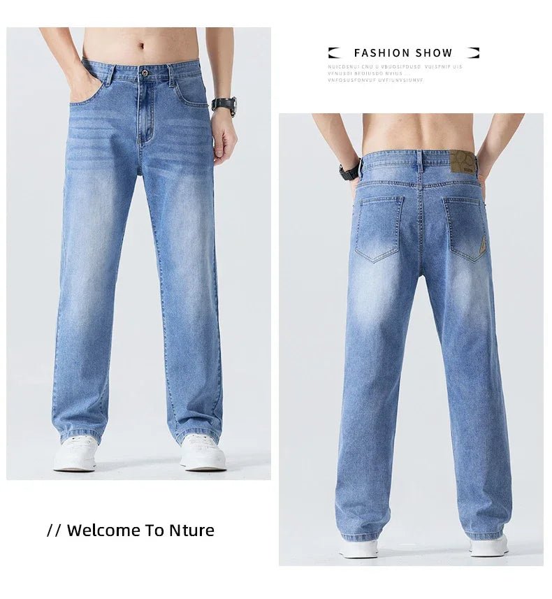 Buy Men's Straight Jeans Summer Thin Solid Color Casual Trousers Male Brand Loose Denim Pants jeans pants