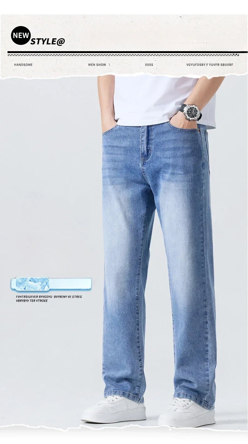 Buy Men's Straight Jeans Summer Thin Solid Color Casual Trousers Male Brand Loose Denim Pants jeans pants