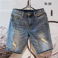 Buy Men's Summer Korean Fashion Hole Baggy Denim Shorts Handsome Young Blue Cargo Jeans Shorts For Men Men's pants