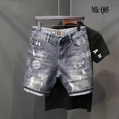 Buy Men's Summer Korean Fashion Hole Baggy Denim Shorts Handsome Young Blue Cargo Jeans Shorts For Men Men's pants