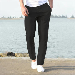 Buy Men's Cotton Linen Pants Solid Color Linen Trousers Men's pants