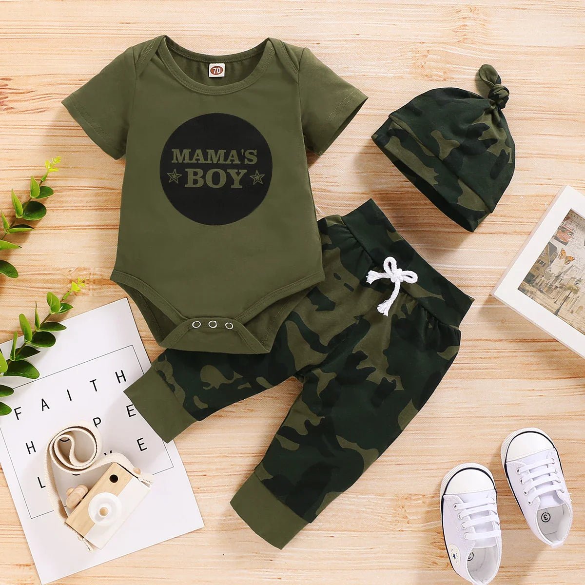 Buy Newborn Baby Boy Summer Clothes Set Letters Short Sleeve Romper +Camouflage Pants+Hat 3pcs Outfits for Toddler Boy 0 - 18 Months Baby apparel