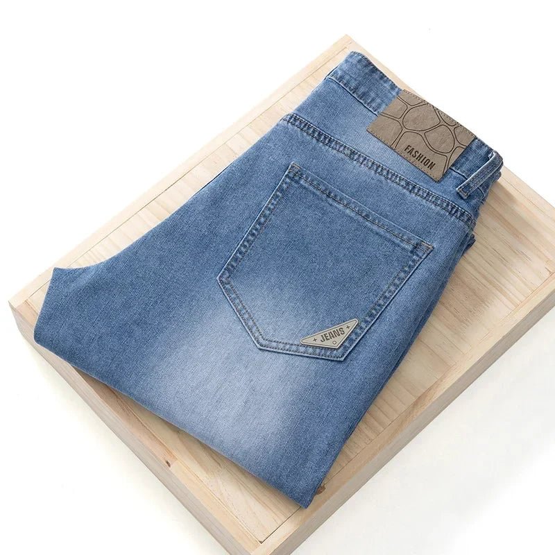 Buy Men's Straight Jeans Summer Thin Solid Color Casual Trousers Male Brand Loose Denim Pants jeans pants
