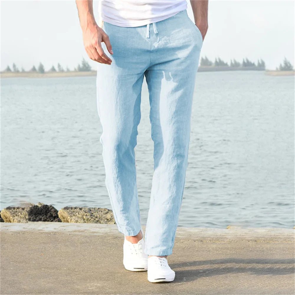 Buy Men's Cotton Linen Pants Solid Color Linen Trousers Men's pants