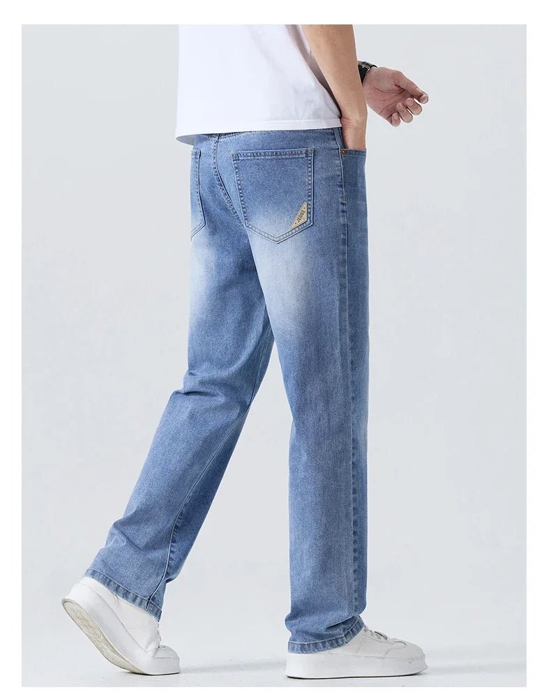 Buy Men's Straight Jeans Summer Thin Solid Color Casual Trousers Male Brand Loose Denim Pants jeans pants