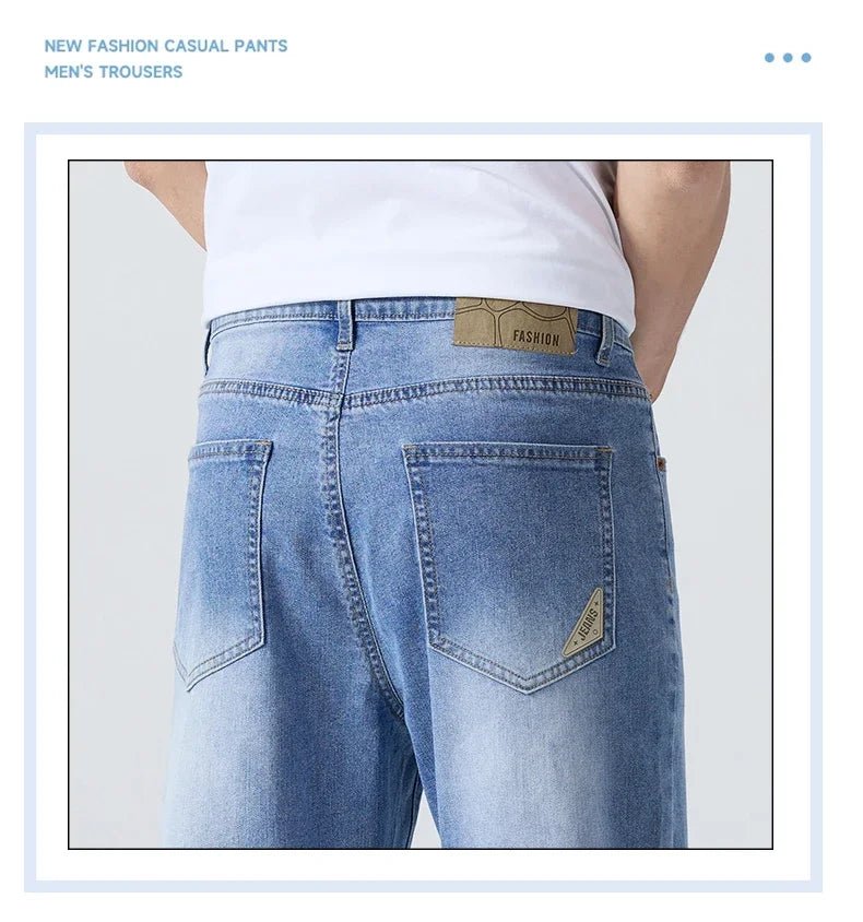 Buy Men's Straight Jeans Summer Thin Solid Color Casual Trousers Male Brand Loose Denim Pants jeans pants