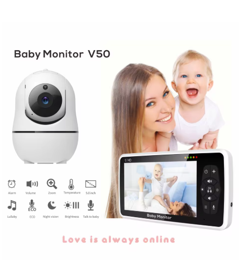 5 inch Video Baby Monitor with Two Camera and Audio, Night Vision, 4X Zoom, 1000ft Range 2-Way Audio Temperature Sensor Lullaby