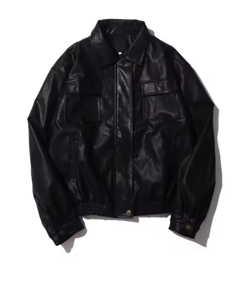 Vintage PU Leather Jacket Men Women Solid Color Loose Unisex Cargo Coat Spring Autumn Casual Motorcycle Windbreaker Couple Tops