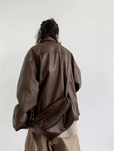 Buy Vintage PU leather Jacket Casual Cargo Coat Cargo Coat