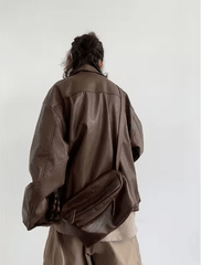 Buy Vintage PU leather Jacket Casual Cargo Coat Cargo Coat