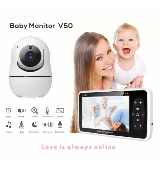 5 inch Video Baby Monitor with Two Camera and Audio, Night Vision, 4X Zoom, 1000ft Range 2-Way Audio Temperature Sensor Lullaby
