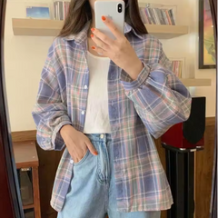 Plaid Shirt Women Autumn Long Sleeve Top Female Vintage Fashion Single Breasted Blouse Ladies Preppy Style Loose Check Shirts
